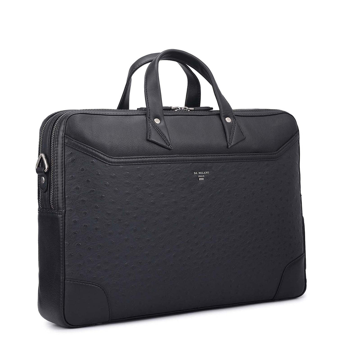 Ostrich Leather Laptop Bag - Black