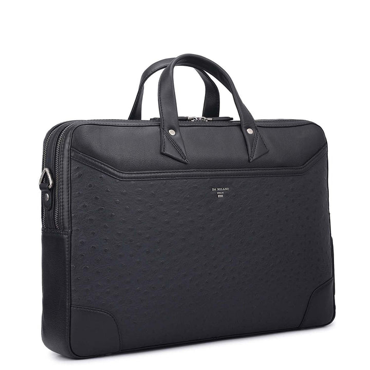 Ostrich Leather Laptop Bag - Black