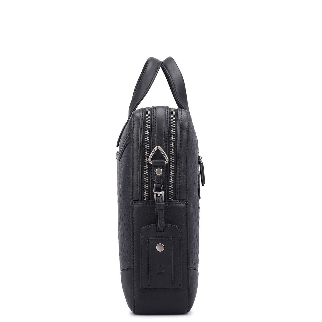Ostrich Leather Laptop Bag - Black