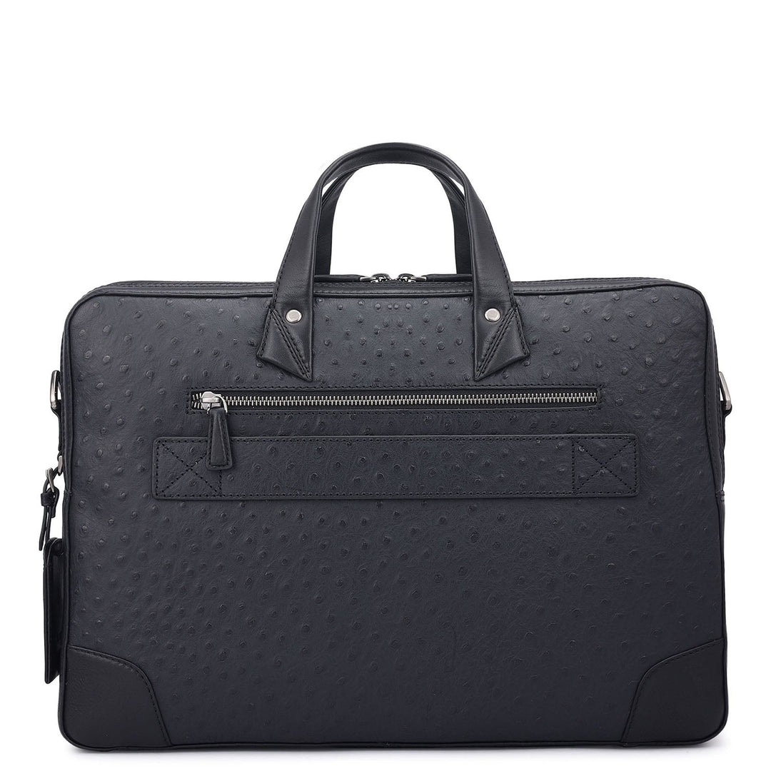 Ostrich Leather Laptop Bag - Black