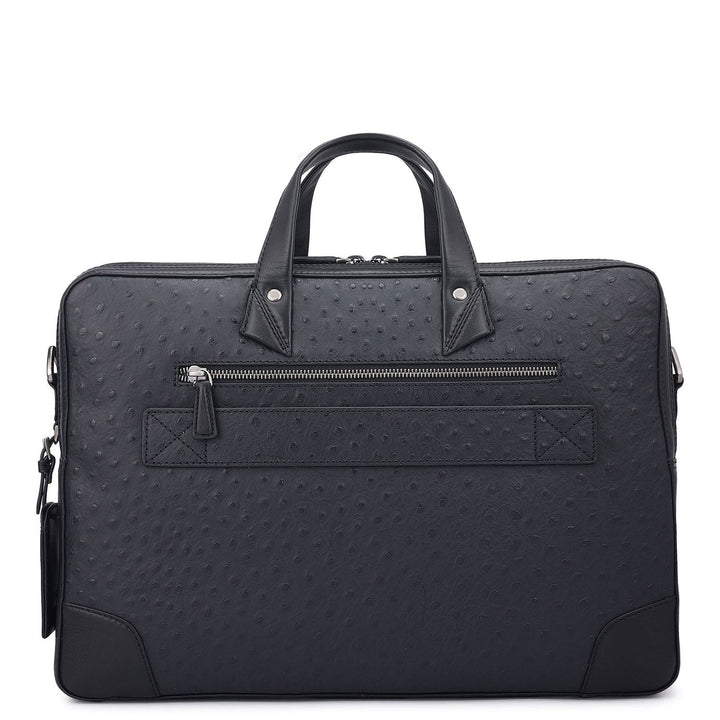 Ostrich Leather Laptop Bag - Black