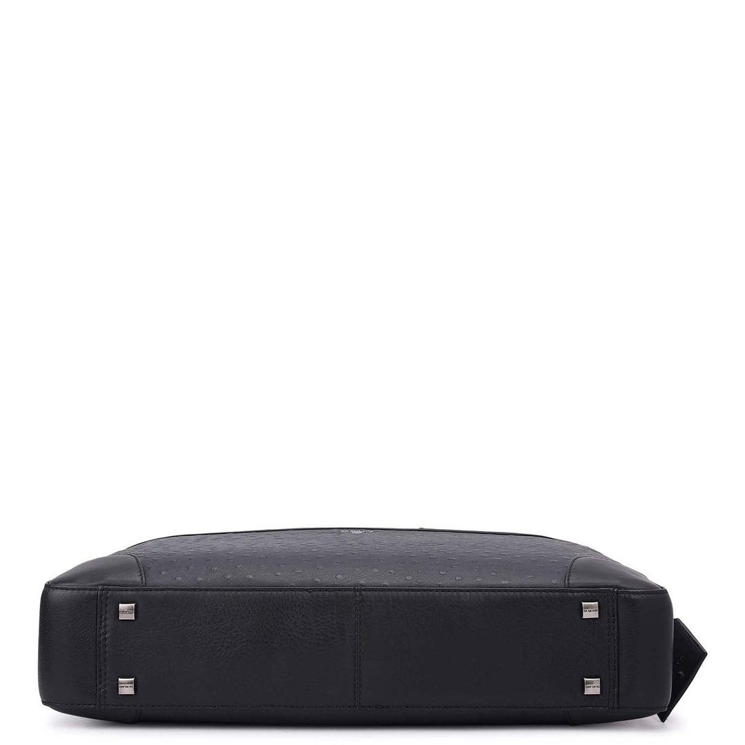 Ostrich Leather Laptop Bag - Black