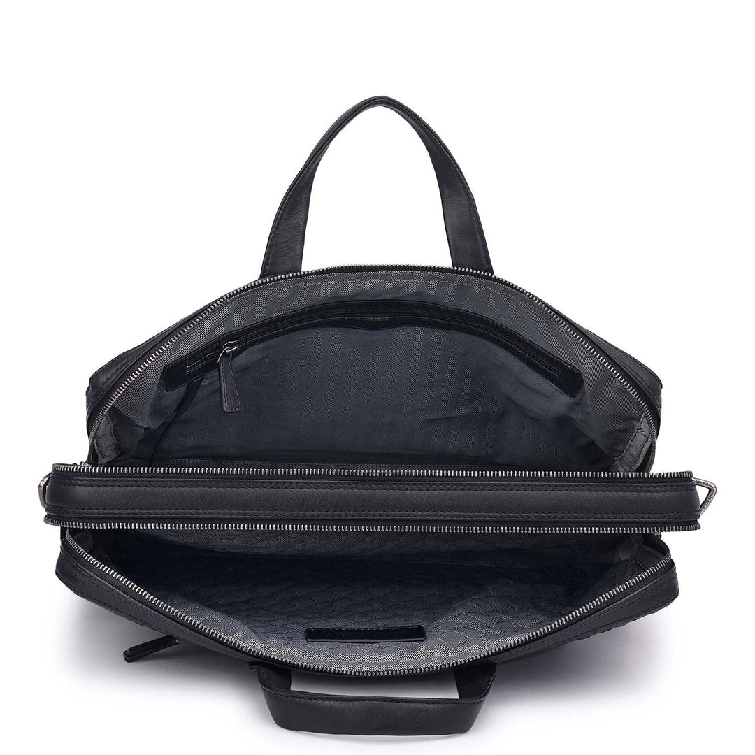 Ostrich Leather Laptop Bag - Black