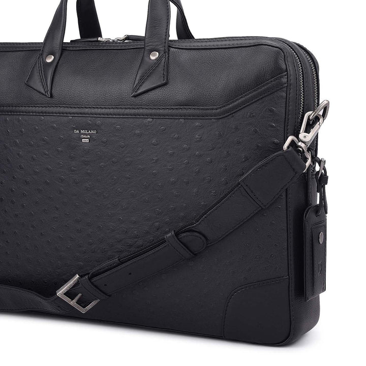 Ostrich Leather Laptop Bag - Black