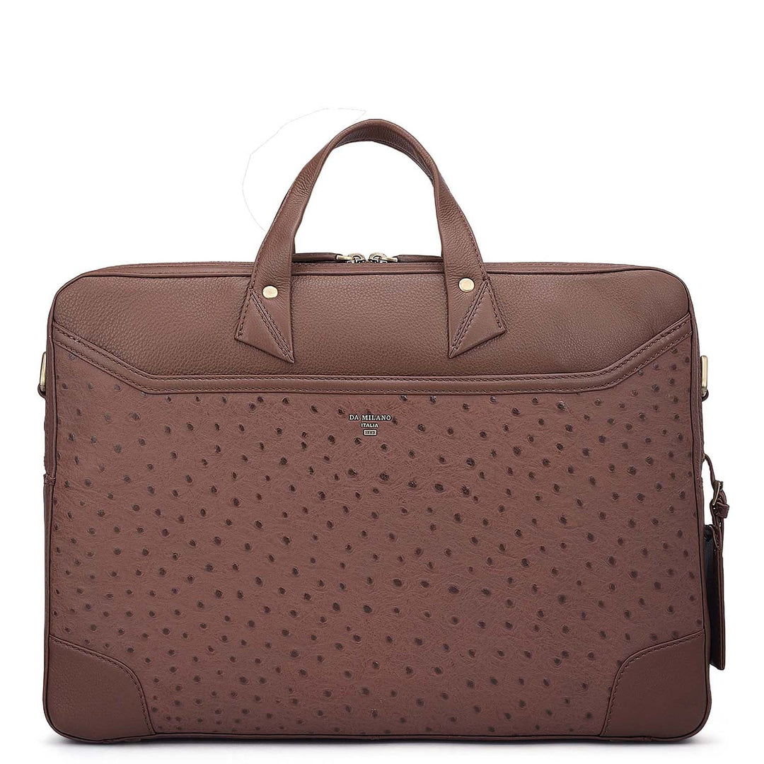 Ostrich Leather Laptop Bag - Brown