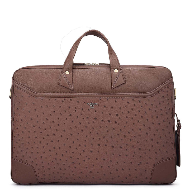 Ostrich Leather Laptop Bag - Brown
