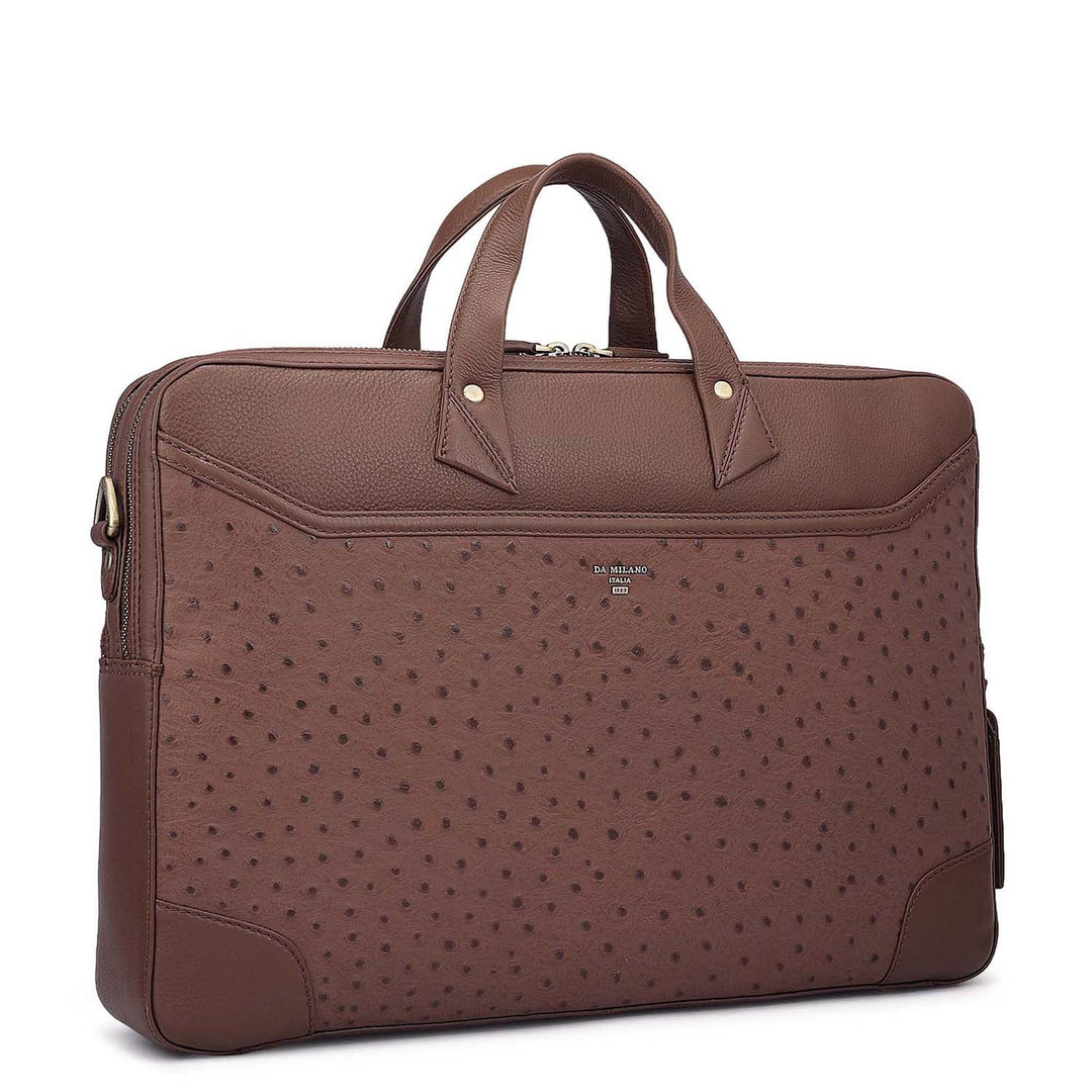 Ostrich Leather Laptop Bag - Brown