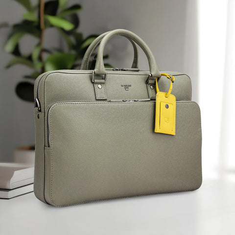 Franzy Leather Laptop Bag - Stone Grey