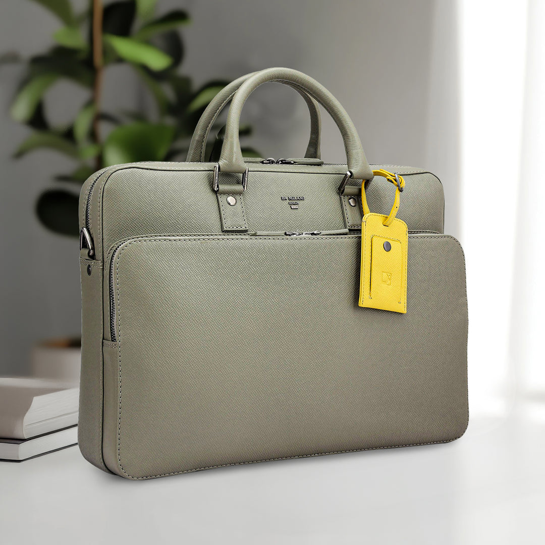 Franzy Leather Laptop Bag - Stone Grey