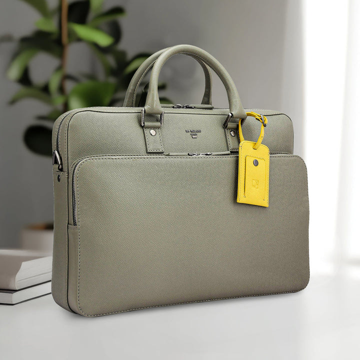 Franzy Leather Laptop Bag - Stone Grey