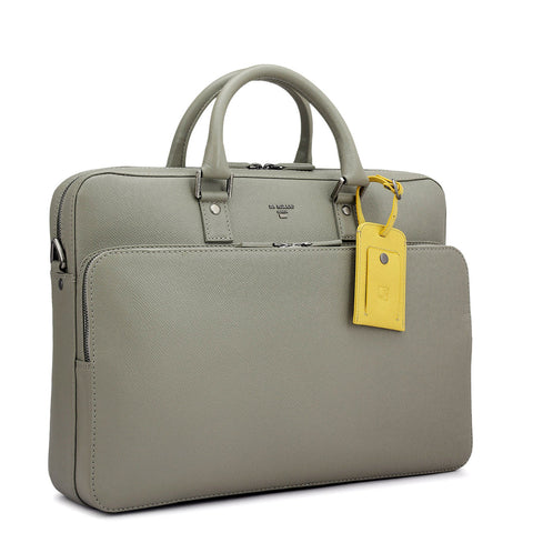 Franzy Leather Laptop Bag - Stone Grey