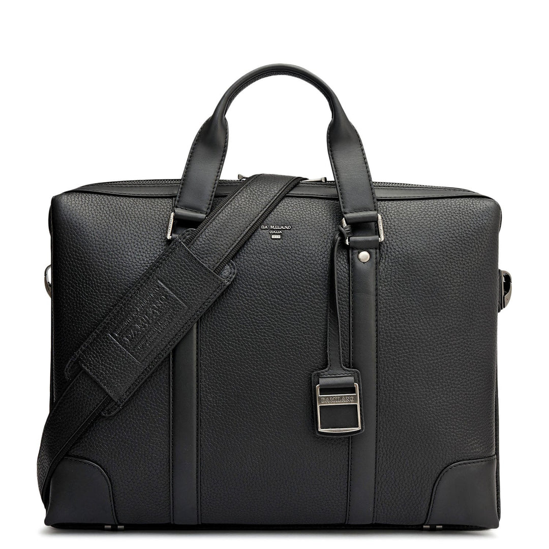 Wax Leather Laptop Bag - Black