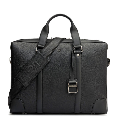 Wax Leather Laptop Bag - Black