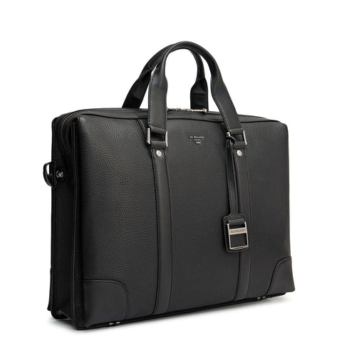 Wax Leather Laptop Bag - Black