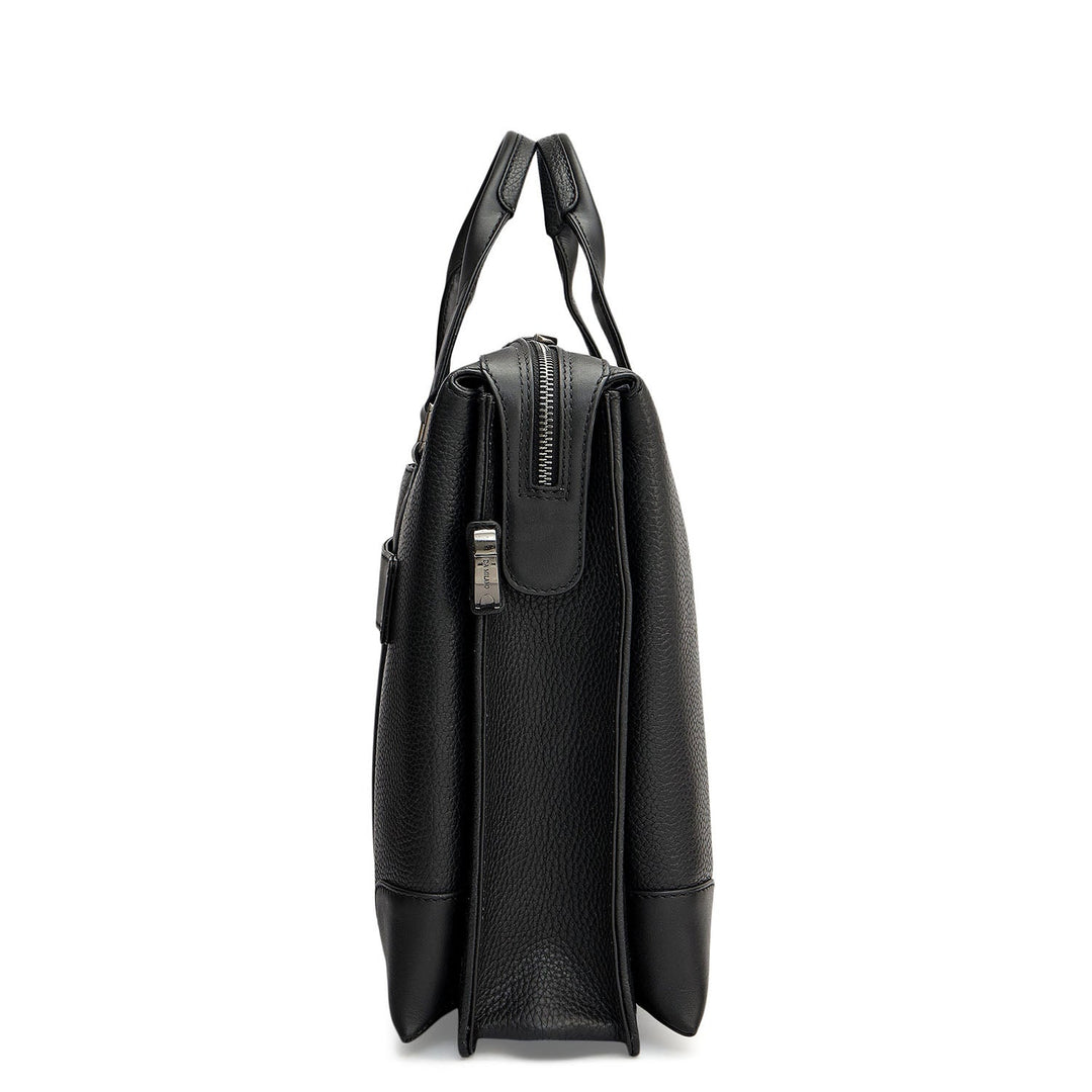 Wax Leather Laptop Bag - Black