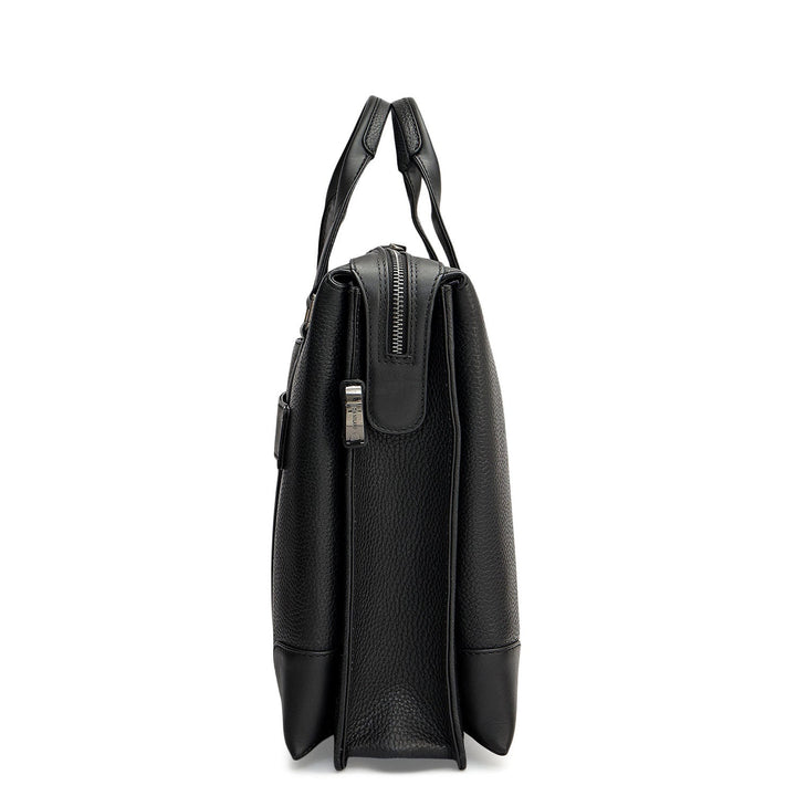 Wax Leather Laptop Bag - Black