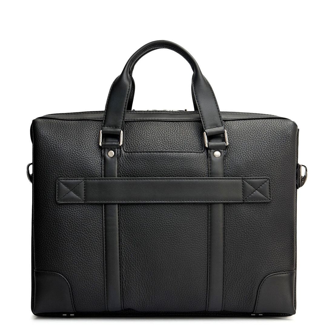 Wax Leather Laptop Bag - Black