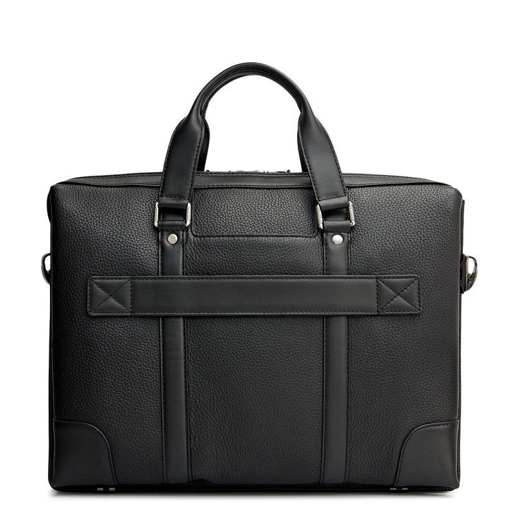 Wax Leather Laptop Bag - Black