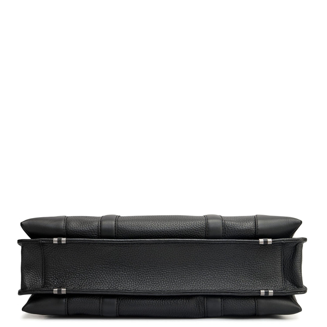Wax Leather Laptop Bag - Black