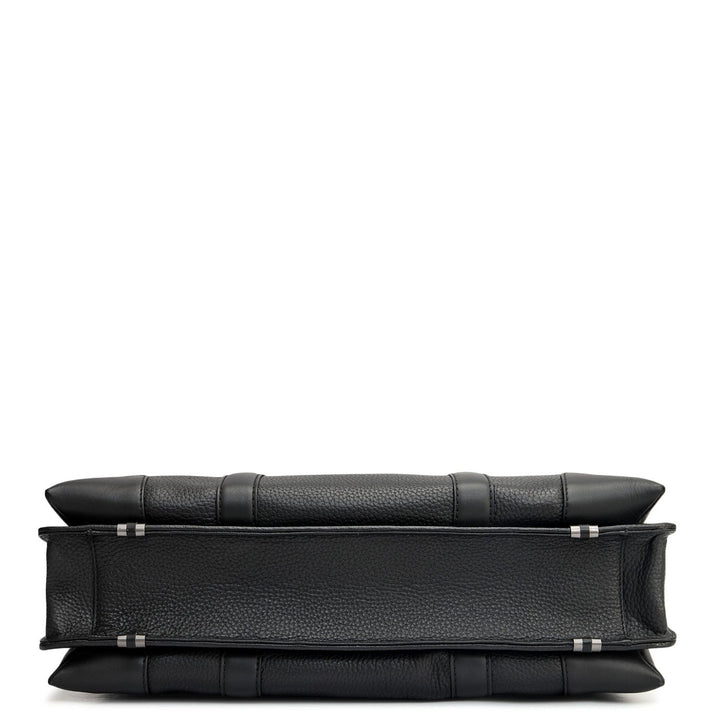 Wax Leather Laptop Bag - Black