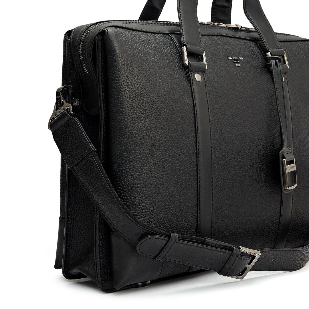 Wax Leather Laptop Bag - Black