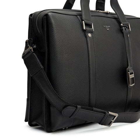 Wax Leather Laptop Bag - Black