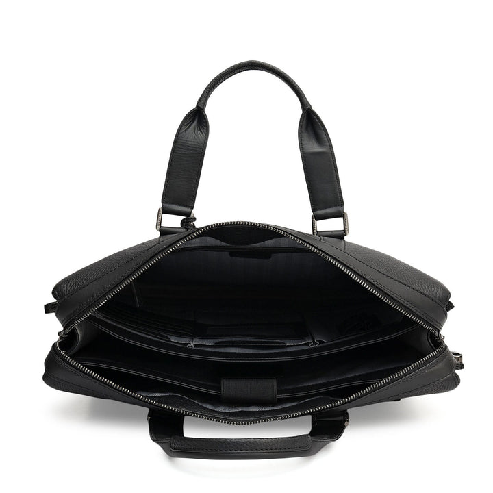 Wax Leather Laptop Bag - Black