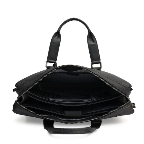 Wax Leather Laptop Bag - Black