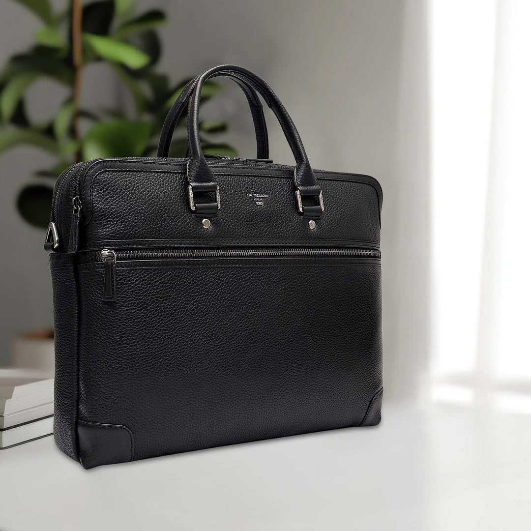 Wax Leather Laptop Bag - Black
