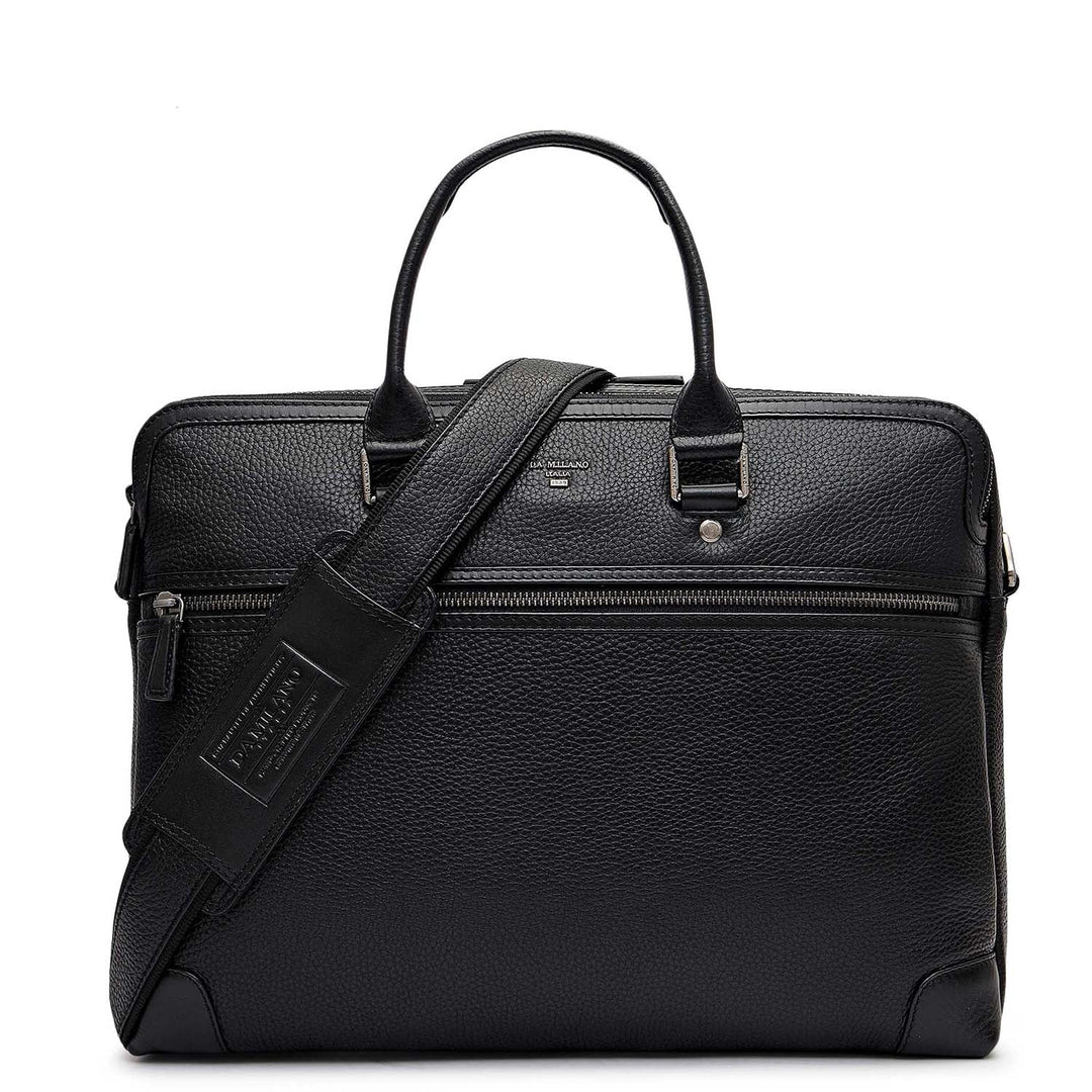 Wax Leather Laptop Bag - Black