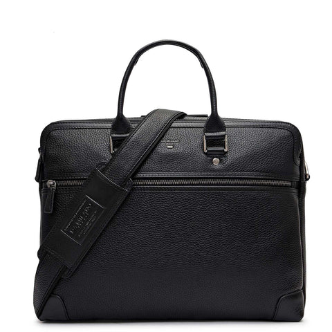 Wax Leather Laptop Bag - Black