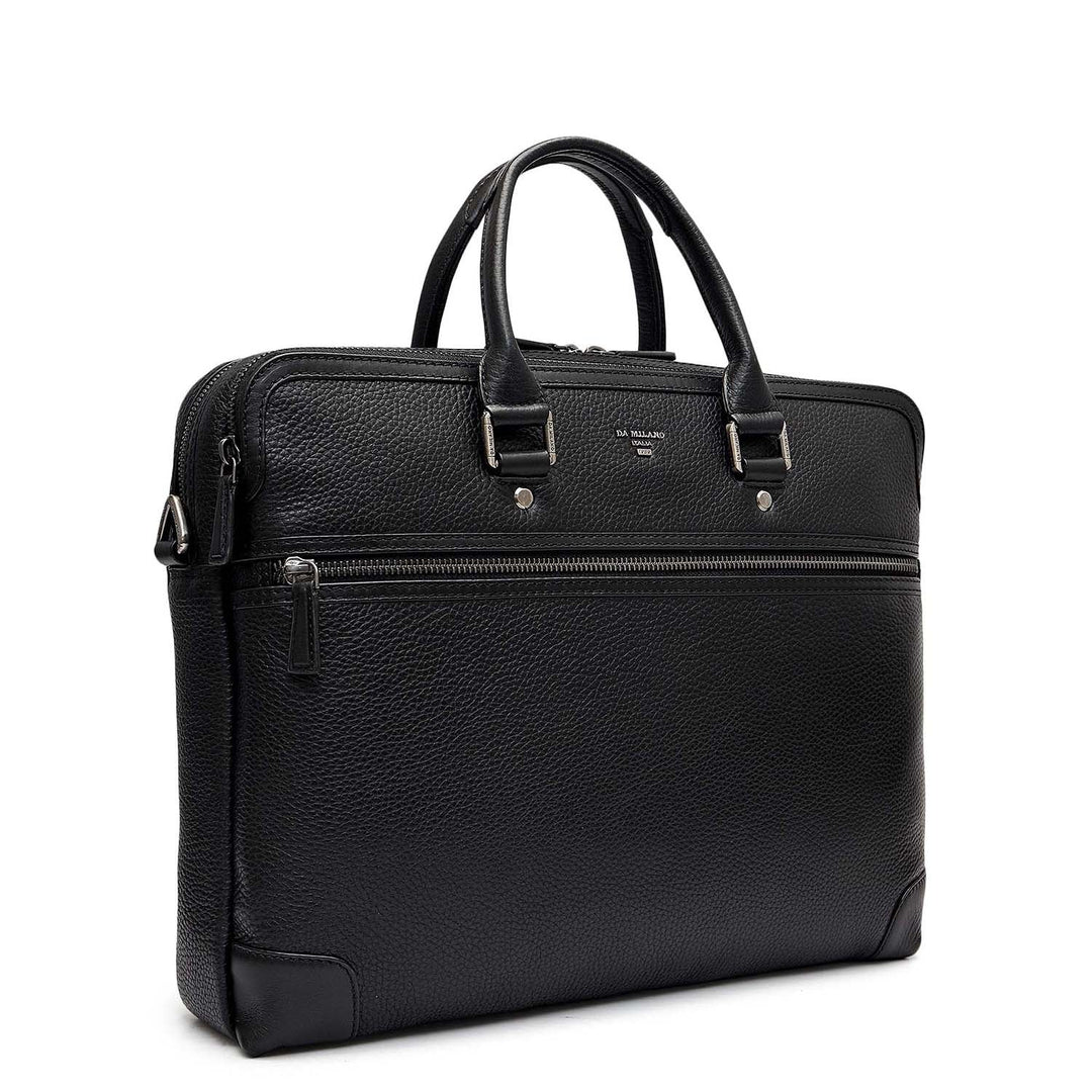 Wax Leather Laptop Bag - Black