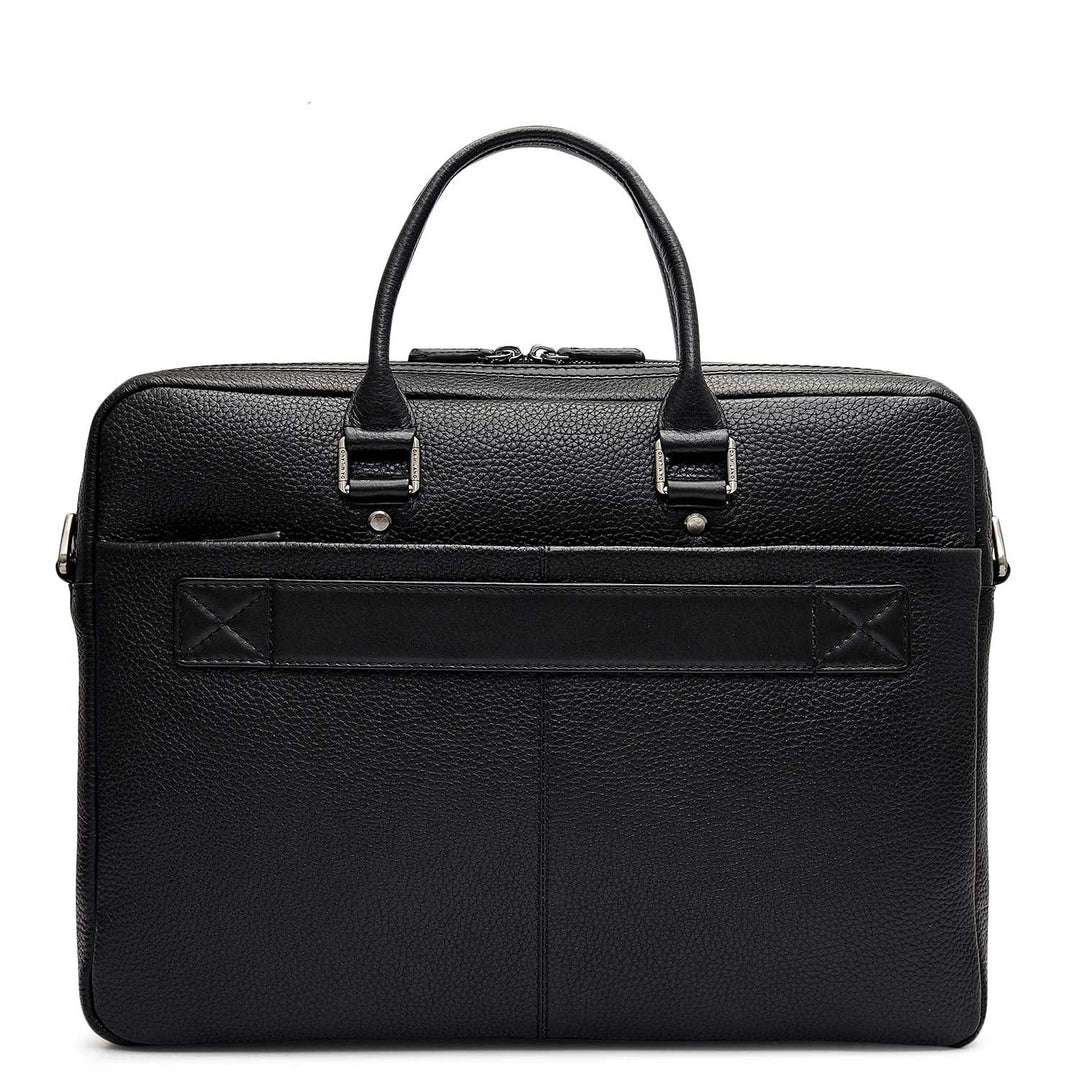Wax Leather Laptop Bag - Black