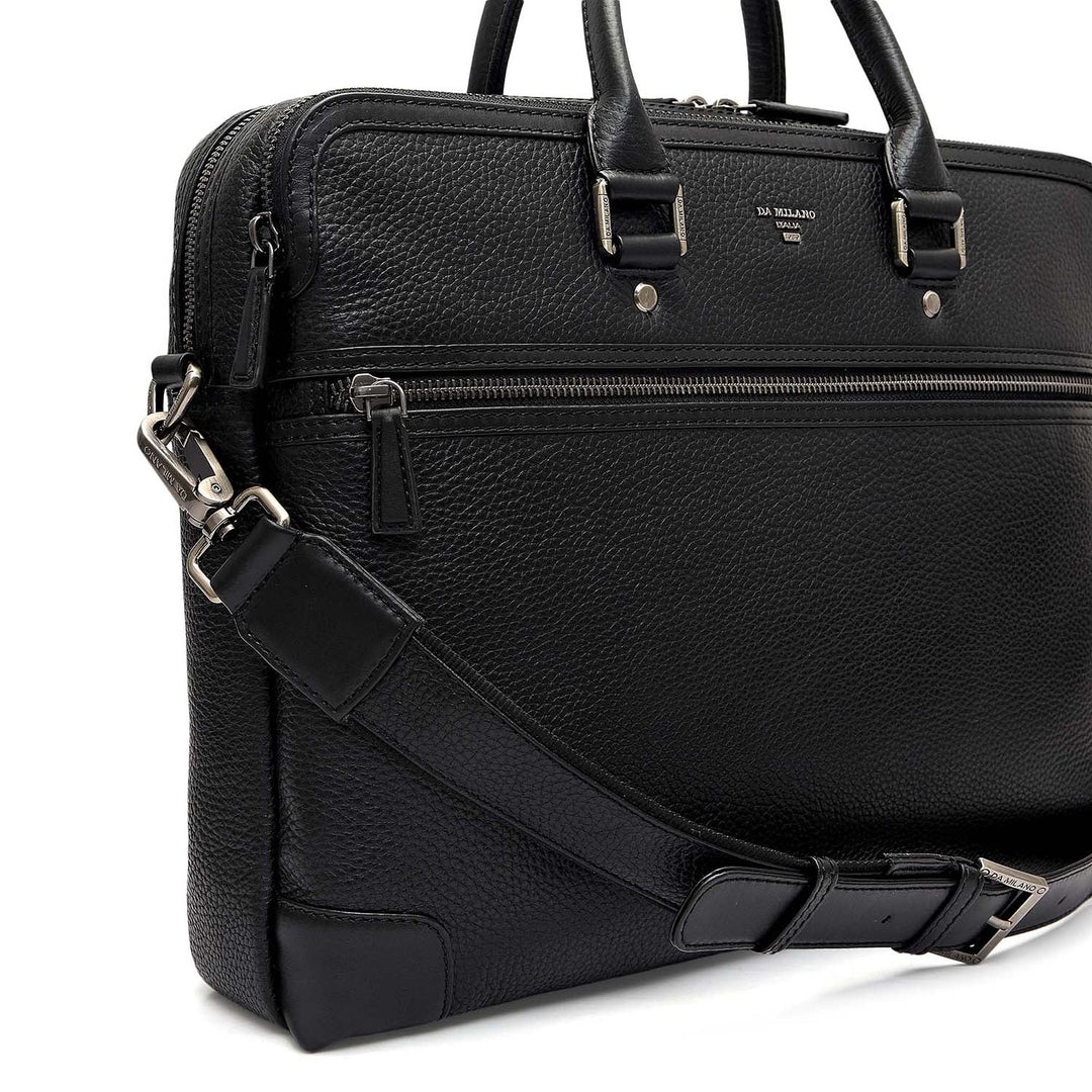 Wax Leather Laptop Bag - Black