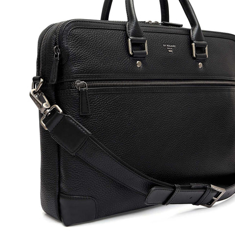 Wax Leather Laptop Bag - Black