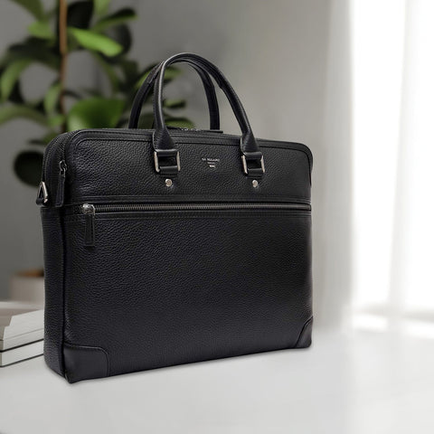 Wax Leather Laptop Bag - Black