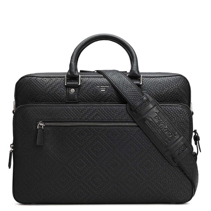 Mat Emboss Leather Laptop Bag - Black