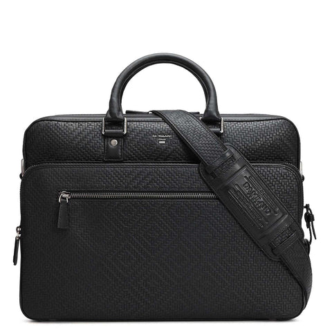 Mat Emboss Leather Laptop Bag - Black