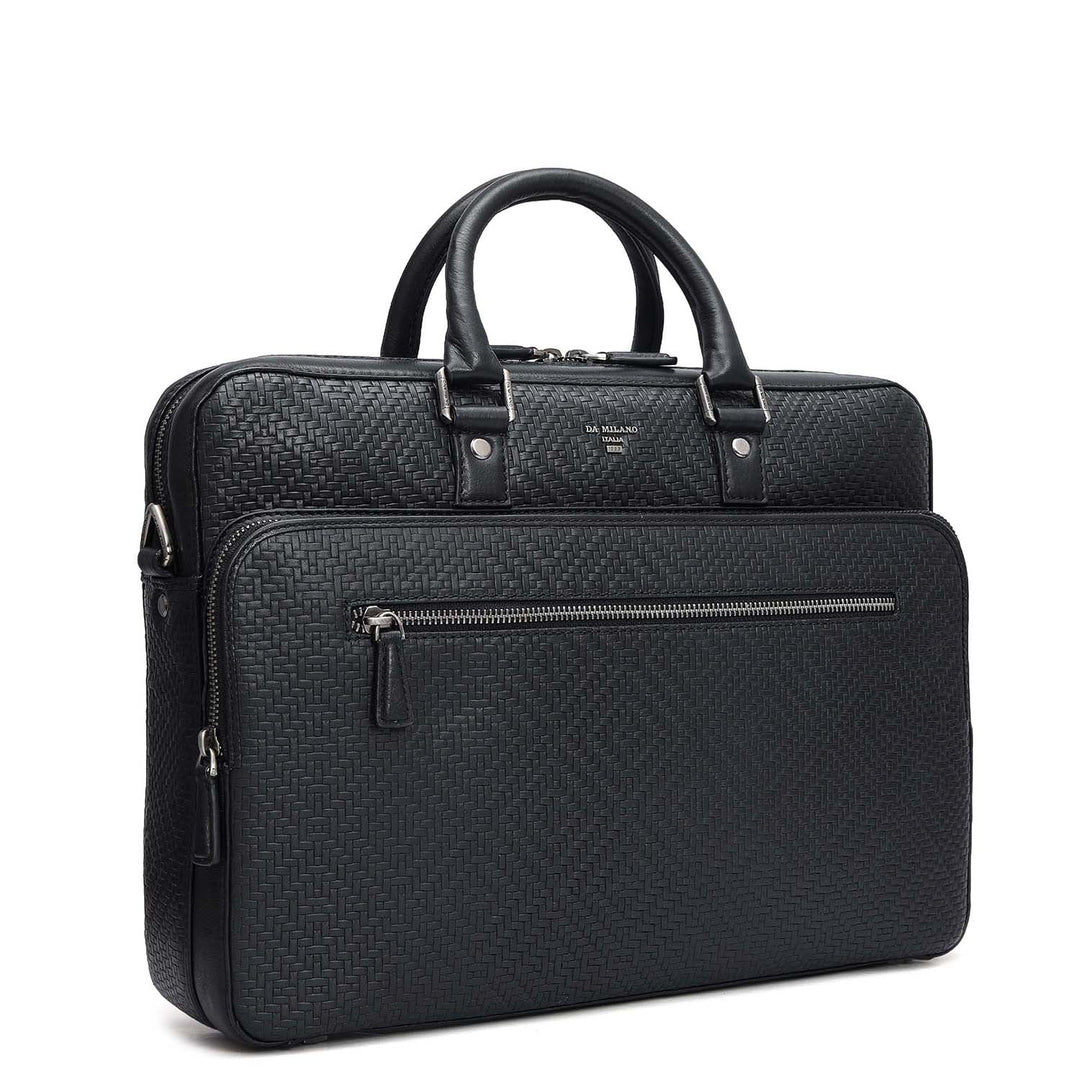 Mat Emboss Leather Laptop Bag - Black
