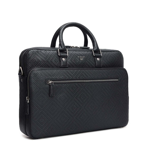 Mat Emboss Leather Laptop Bag - Black