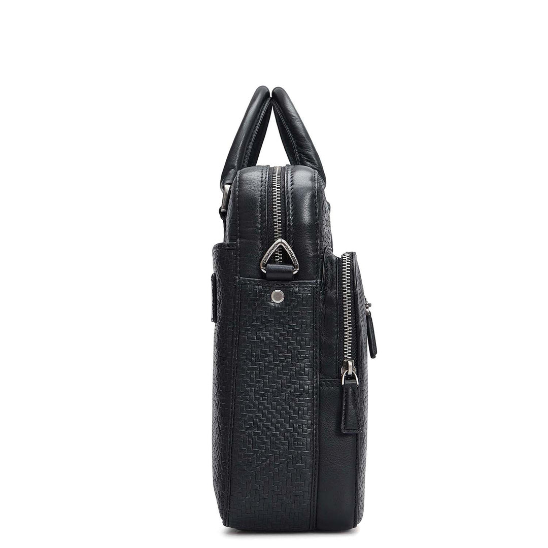 Mat Emboss Leather Laptop Bag - Black