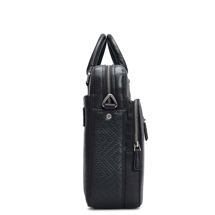 Mat Emboss Leather Laptop Bag - Black