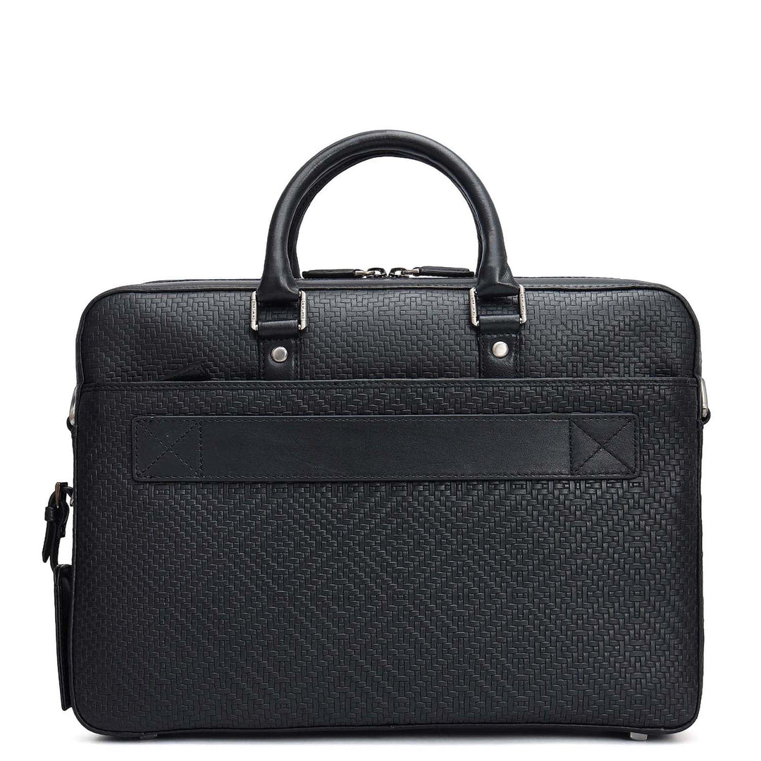 Mat Emboss Leather Laptop Bag - Black