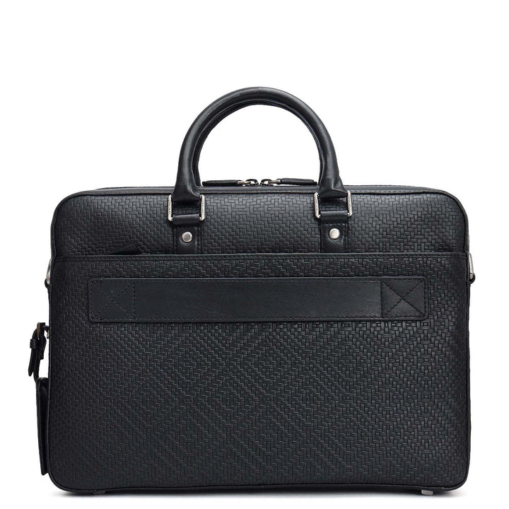 Mat Emboss Leather Laptop Bag - Black