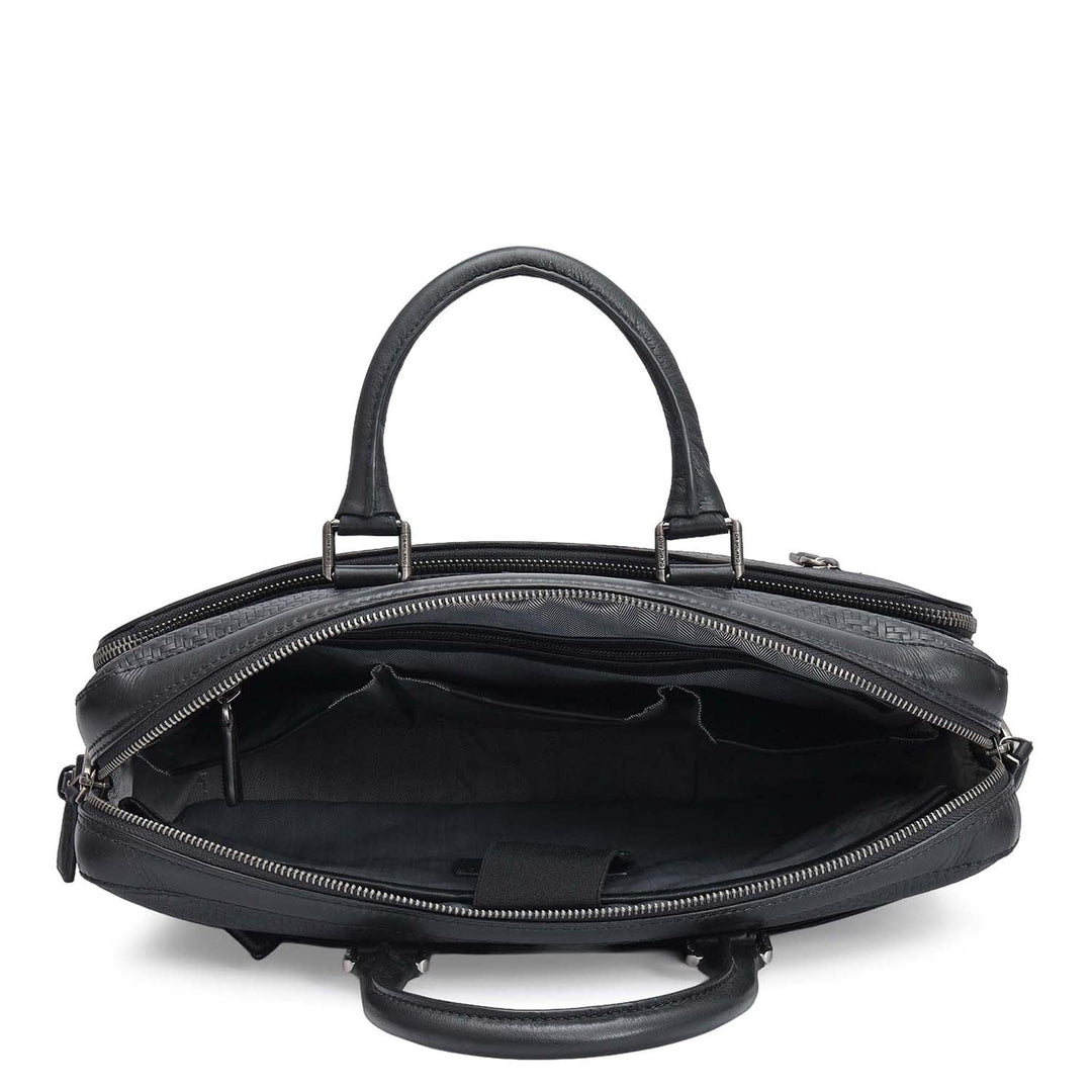 Mat Emboss Leather Laptop Bag - Black