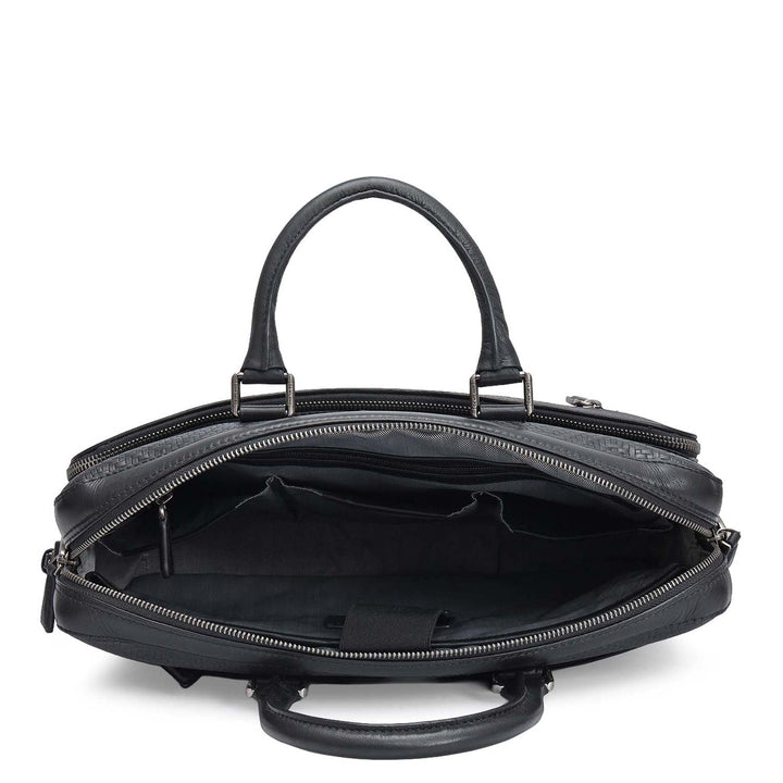 Mat Emboss Leather Laptop Bag - Black