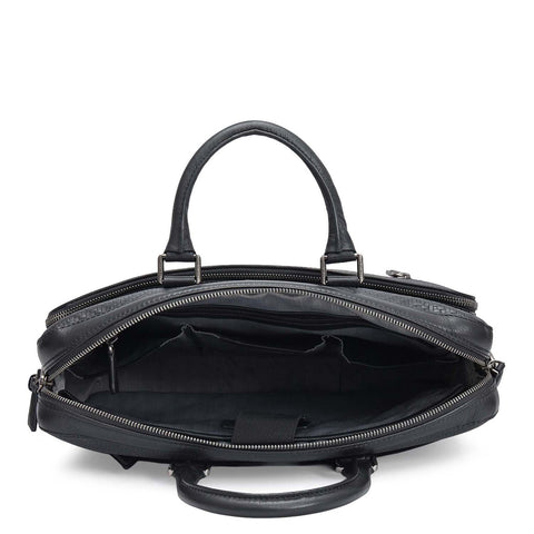 Mat Emboss Leather Laptop Bag - Black
