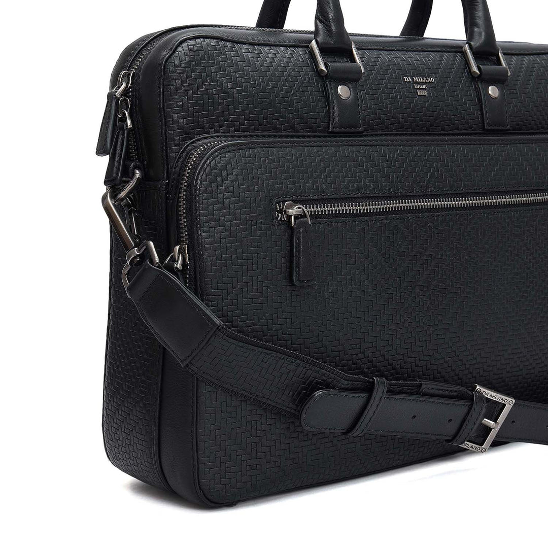 Mat Emboss Leather Laptop Bag - Black