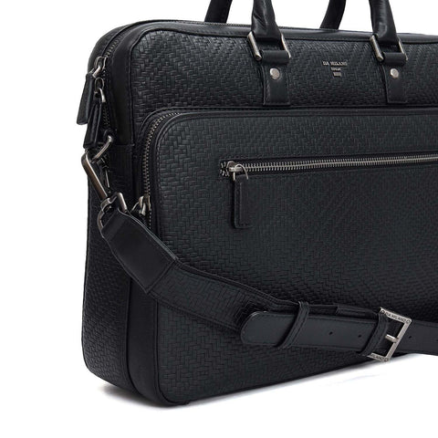 Mat Emboss Leather Laptop Bag - Black