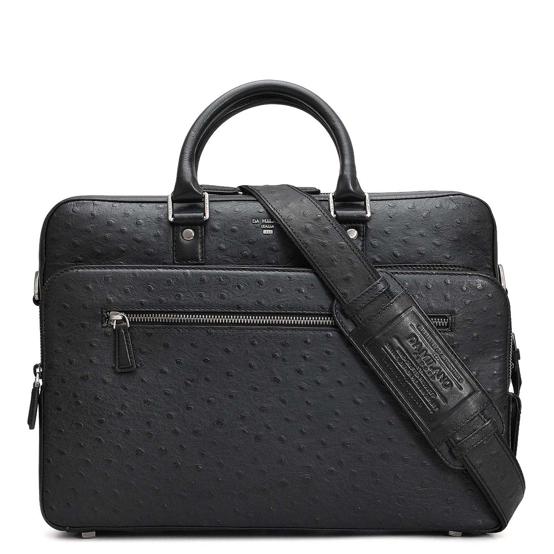 Ostrich Leather Laptop Bag - Black